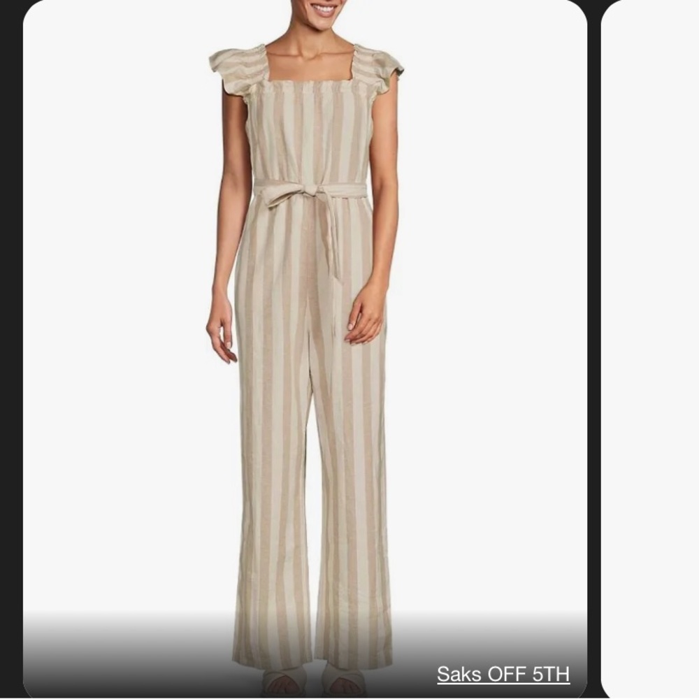 NEW Vero Moda Linen Blend Jumpsuit from Nordstrom Women’s XS Brown Cream Stripe